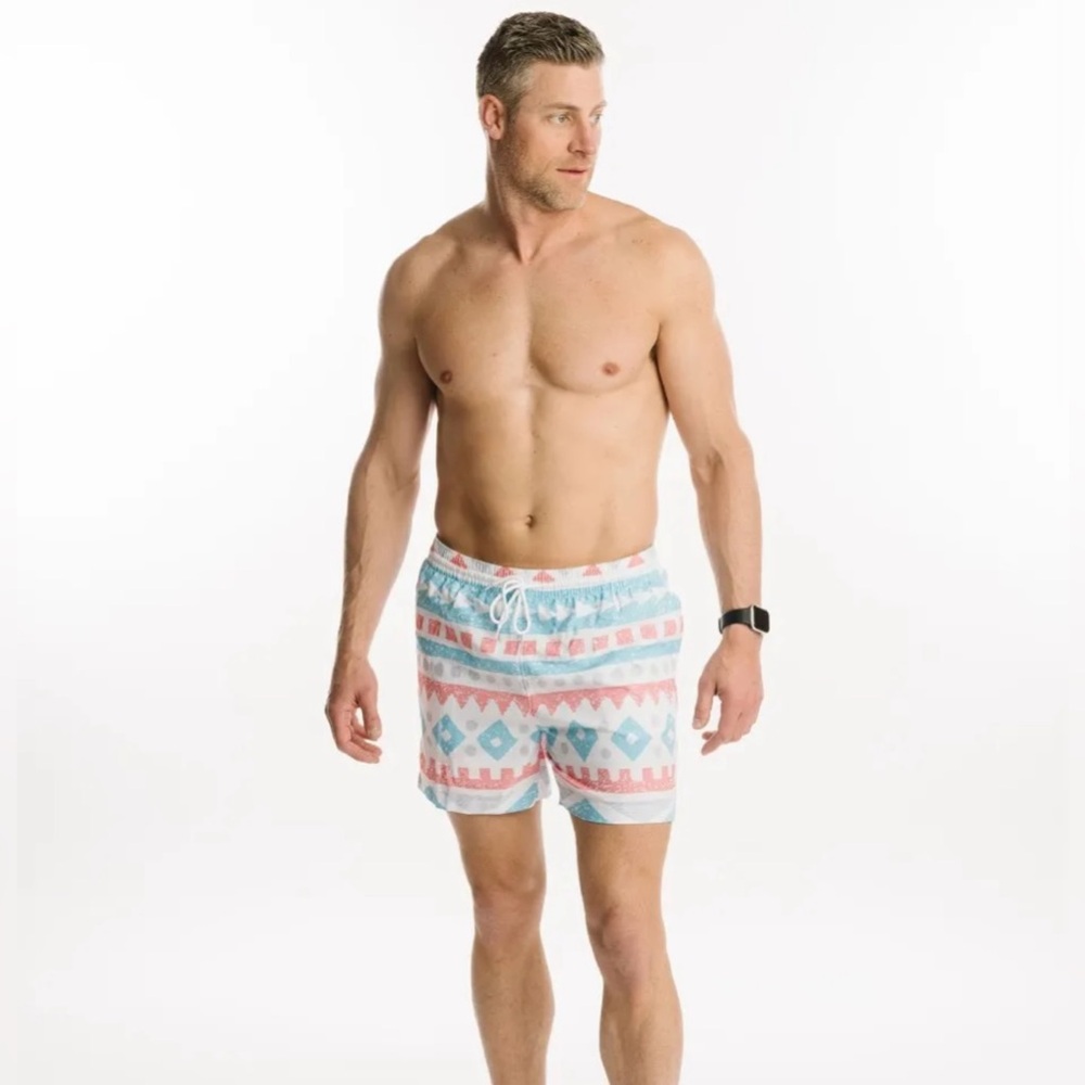 NWT. Zyia Men’s Aztec Blue Bold Swimming Trunks. Size XXL.